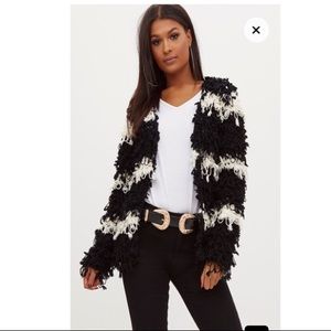 Black and white loop knit cardigan